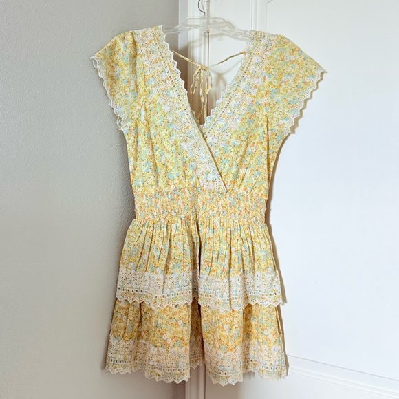 American Eagle Yellow Ruffle Dress Kentucky Derby Garden Party Floral M - Picture 4 of 7